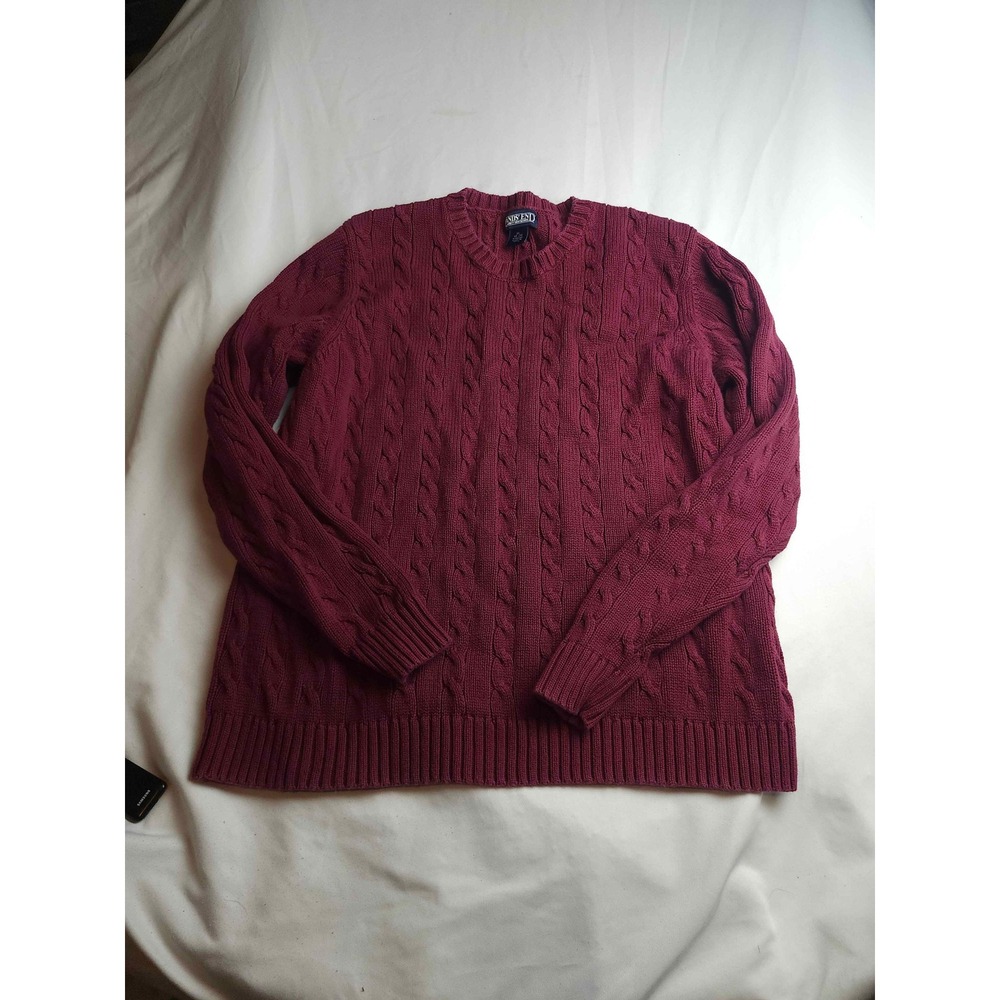 Lands End Burgundy Cable Knit Crewneck Sweater Womens XL 18-20 Red Pullover